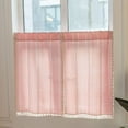 thumbnail image 3 of Nvzi Boho Embroidered Kitchen Tier Curtains with Tassels Rod Pocket Farmhouse Linen Textured Cafe Half Window Curtain, 1 Panel (Pink,52"x18"), 3 of 4