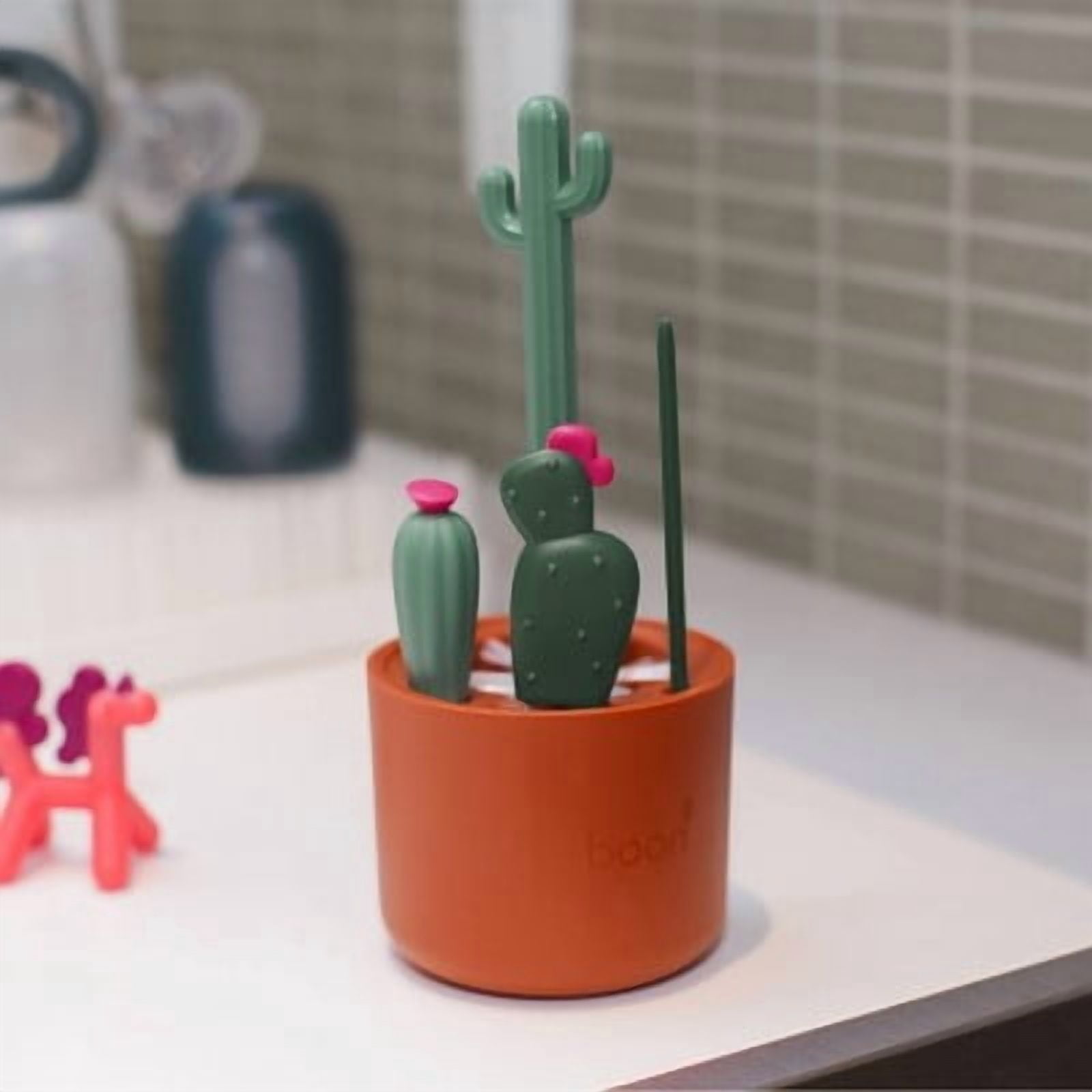 Cacti Bottle Cleaning Brush Set - Brown & Green