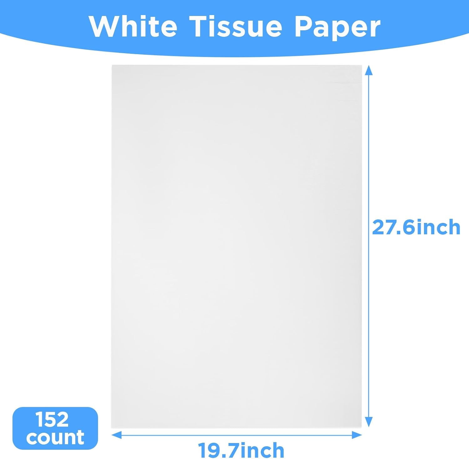 152 Sheets White Tissue Paper for Gift Bags, 27" x 19" Wrapping Tissue Paper Bulk for Wedding, Birthday, Christmas Gifts Packaging, DIY Crafts, Storage, Moving Packing, Party Decor