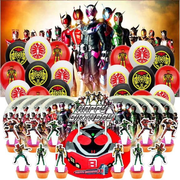 Kamen Rider Birthday Party Supplies Balloons Plates Decoration Cake Topper Decor Tableware Banner Backdrop