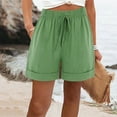 thumbnail image 2 of BiZtdJrK Cotton Linen Shorts for Women 2025 Loose Fit Bermuda Shorts Summer Folded Hem Drawstring Elastic Waist Beach Shorts with Pockets Green XL, 2 of 8