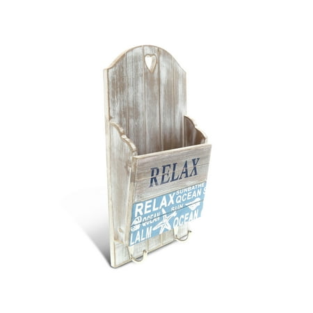 Item Holder - Nautical Decor CoTa Global Aqua Sky Wall Mounted Mail and 2 Hook Key Rack Holder