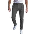 thumbnail image 3 of MXALUOB Men's Slim Fit Dress Pants Stretch Straight Leg Pleated Business Trousers with Button Closure Solid Color Classic Chino Pant, 3 of 7