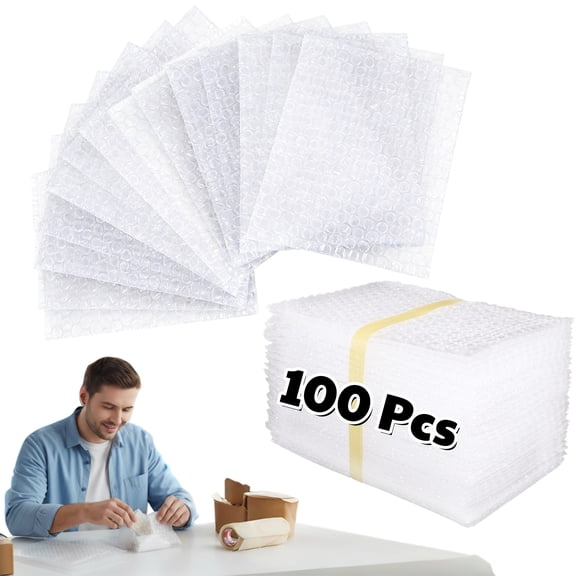 100 Pack 5.9"x7.9" Bubble Wrap for Moving, Clear Double Sided Pouches for Safe Packaging, Shipping