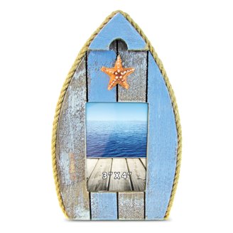 Ocean Themed 4x6 Photo Frame With Real Seashells – Nautical Beach Decor, Rustic Wood Style