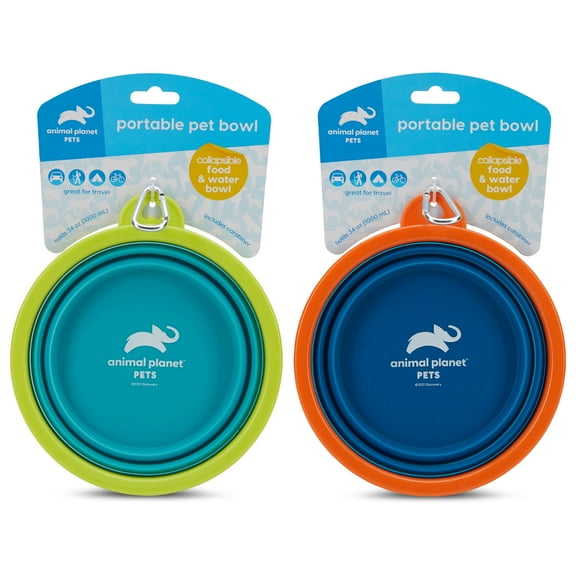 AnimalPlanet Collapsible Bowl-Large ( 2 Pack) 1 each Teal / Navy