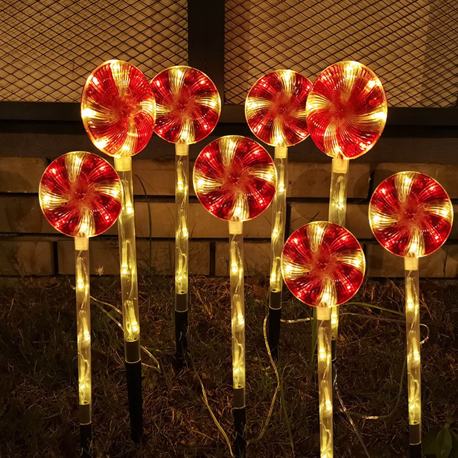 ADruer 8 Pack Christmas Lights Outdoor, 44 LED Lollipop Peppermint Lights Christmas Stakes, Candy Cane Christmas Decorations with Warm White Light for Xmas Holiday Patio Yard