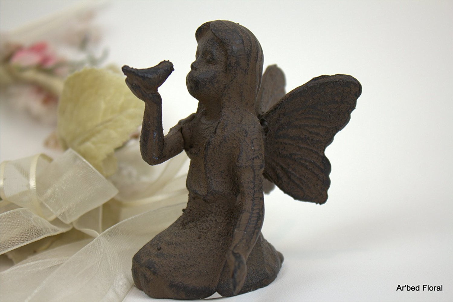 Small Cast Iron Playful Fairy Garden Statue Angel Pixie Fairy, Cast