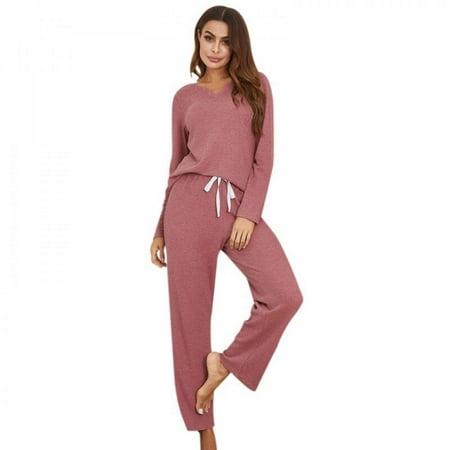 

EleaEleanor Ladies Casual Long-sleeved Plus Size Pajamas Suit Home Service