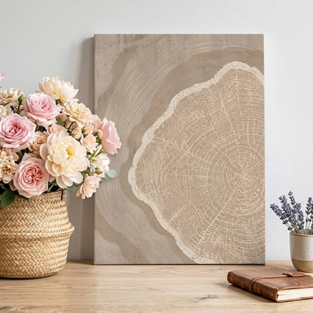Tree Ring Canvas Wall Art Rustic Minimalist Wabi Sabi Taupe Beige Wood Grain Framed Picture Canvas Wall Art Print Decor Artwork Decorations for Living Room Bedroom Ready to Hang 32 x 24