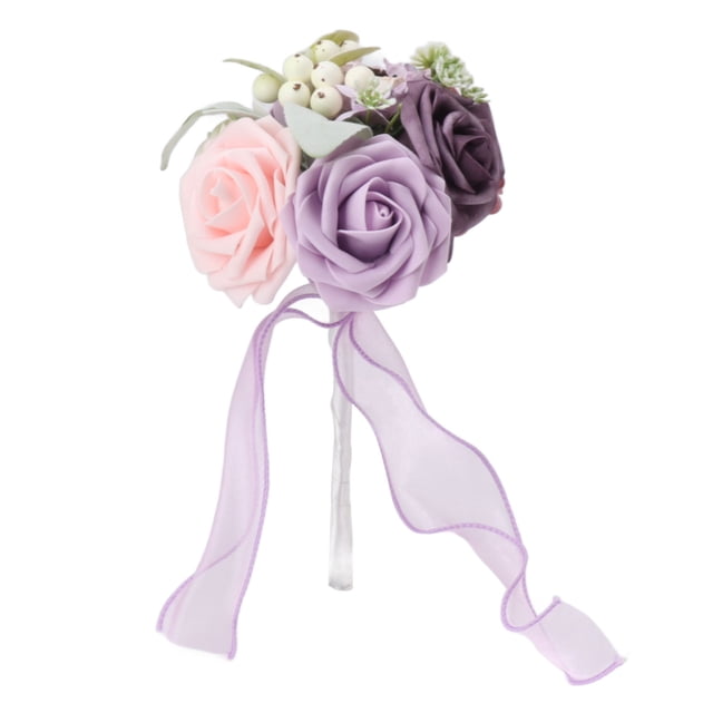 Ramo de novia de colores vivos con flores, romántico, hecho a mano, elegante, para fiestas, oficinas, tiendas, jardines, estilo dama de honor, 25 x 14 cm.