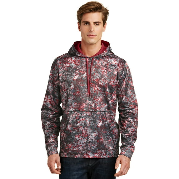 Sport Tek Adult Male Men Hooded Long Sleeves Pullover Deep Red Small