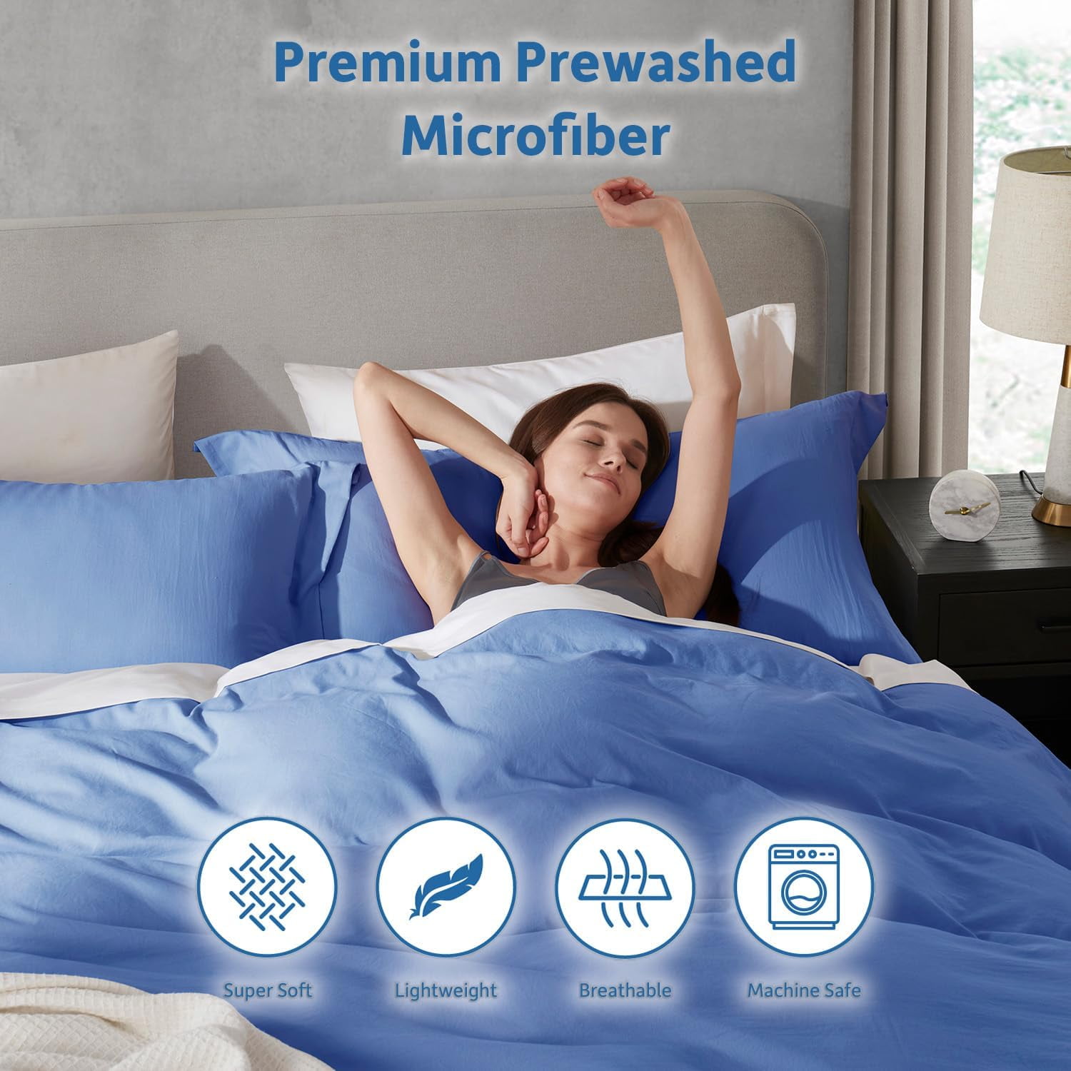 Virtu 3-Piece Duvet Cover Set, Soft Prewashed Bedding Set King with Pillow Shams, Blue Haven