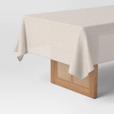 120"x60" Linen Blend Tablecloth Cream - Modern Woven Rectangle, Cotton & Linen, Solid Pattern