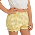 thumbnail image 6 of Girls Plaid Ruffled Bloomers, Elastic Waist Cute Gingham Shorts with Bow for Playdates and Casual Outings Yellow 160, 6 of 8