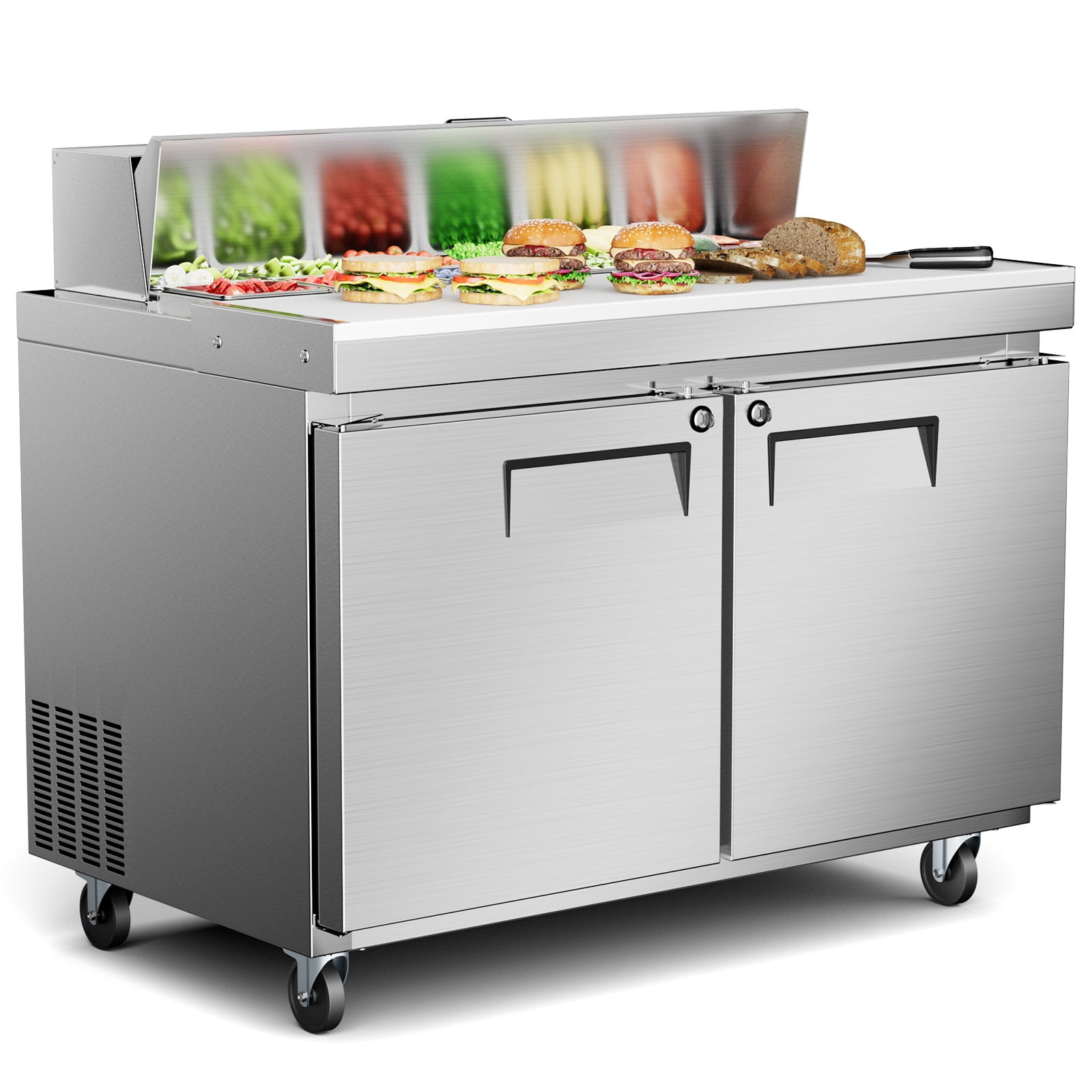 48" WCommercial Refrigerator Sandwich Salad Prep Table Refrigerators 2 Door with 12 Pans, Prep Station Fridge for Restaurant, Bars, Shops