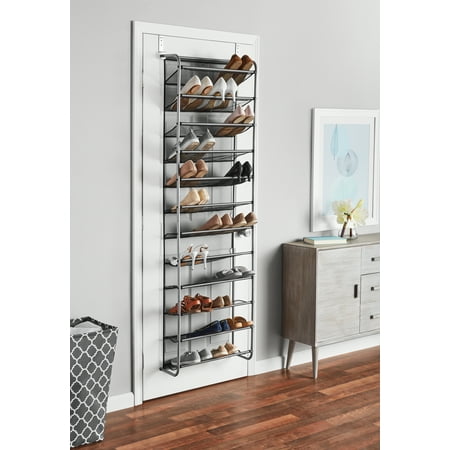 Mainstays 12-Tier Over The Door Shoe Rack for 36 Pairs, Metal, Gray