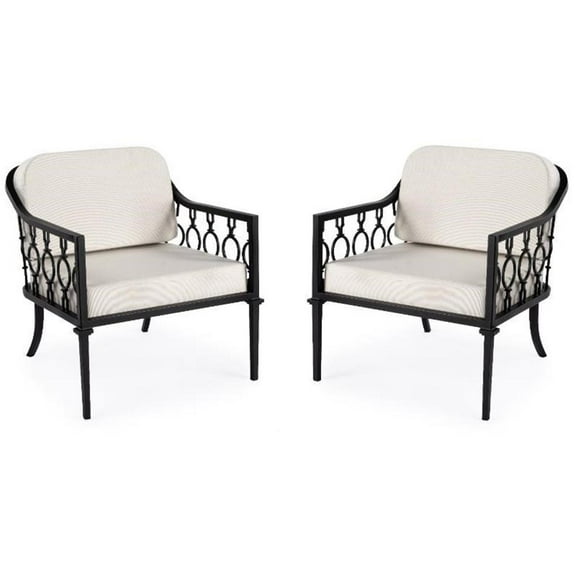 Home Square Iron Upholstered Outdoor Lounge Chair in Black - Set of 2