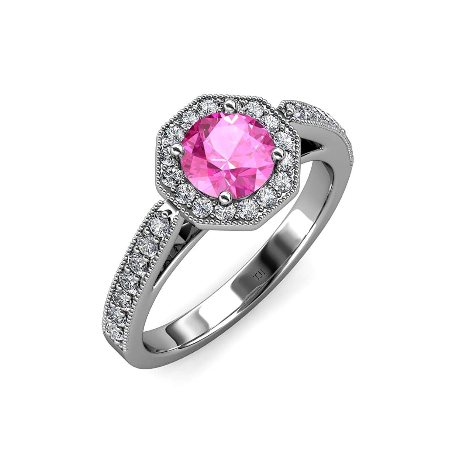 1.50 Ct Created Heart Shape Pink Sapphire & White Simulated Diamond Milgrain Weave Wedding Ring Set 14K White Gold Plated 1.50 Ct Created Heart Shape Pink Sapphire & White Simulated Diamond Milgrain Weave Wedding Ring Set 14K White Gold Plated
