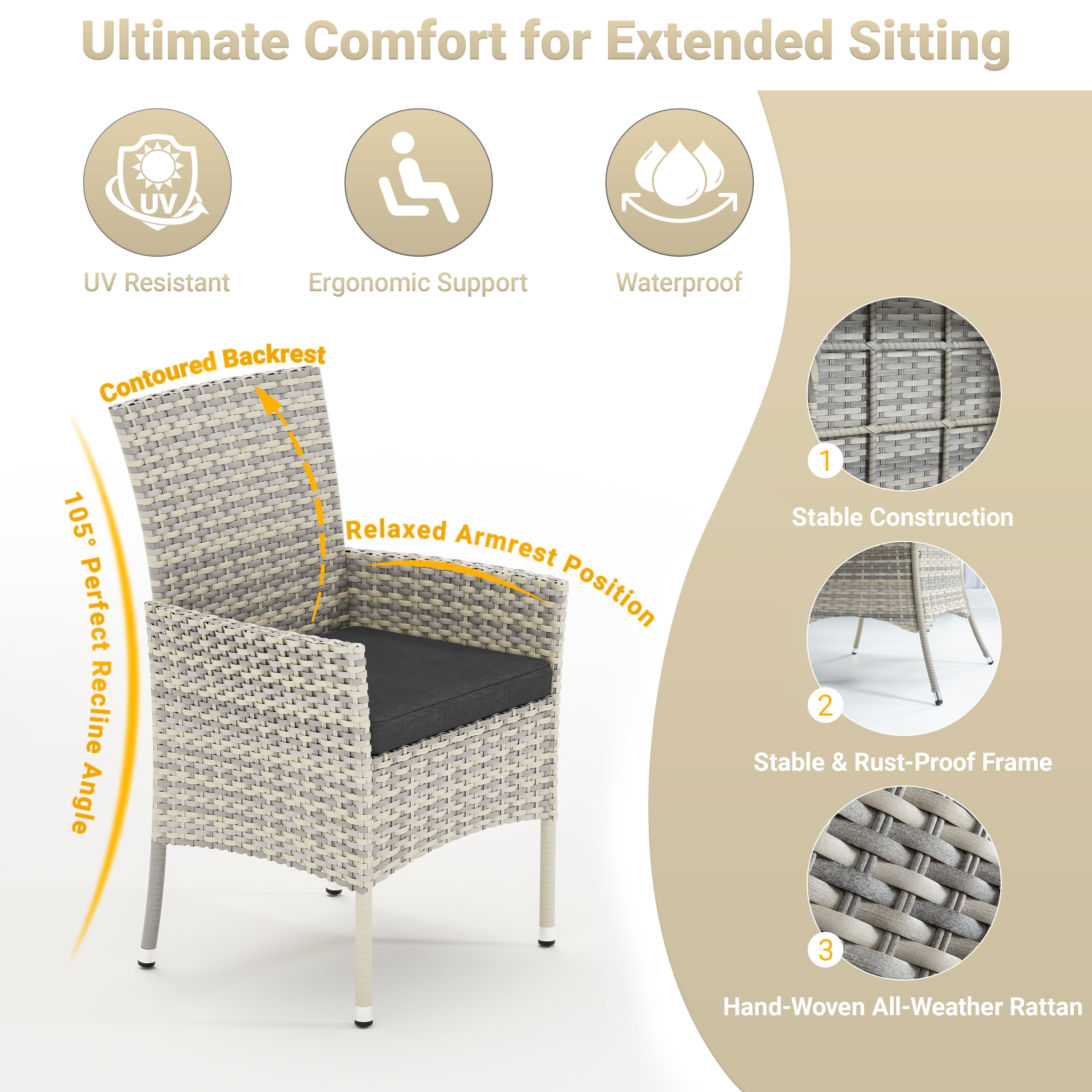Muphyers 10 Piece Patio Dining Sets for 8 Comfortable Ergonomic Seats Durable Rattan Glass Top Patio Table and Chair Set Removable Cushions Conversation Sets for Home Patio Garden Kitchen,Black