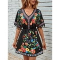 thumbnail image 6 of Fiesta Embroidered Mexican Dress for Women Beach Vacation Plus Size Short Sleeve Summer Boho Dresses with Pocket, 6 of 8
