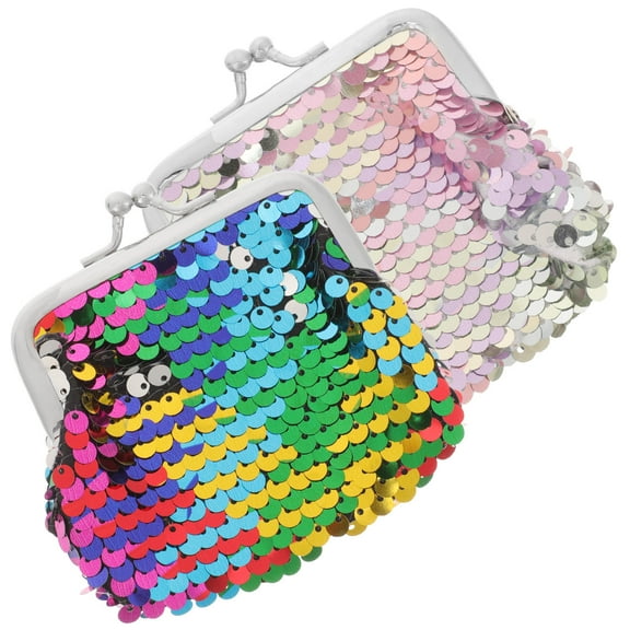 PENIKOKO 2Pcs Coin Purse for Women Kiss Lock Security with Sequins Square Compact Size 3.54x3.54x0.39in