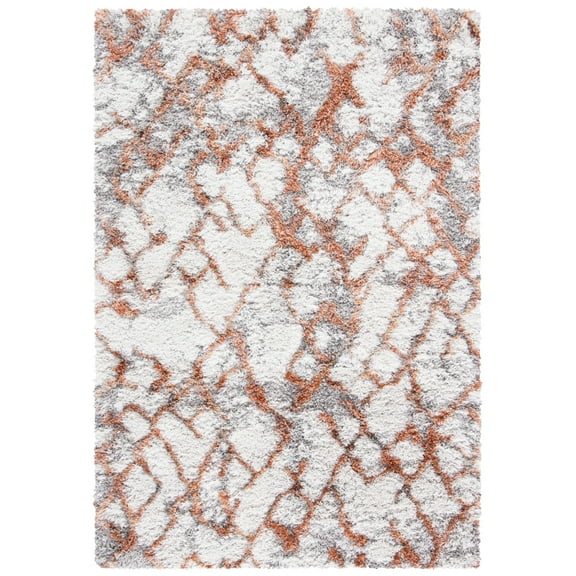 SAFAVIEH Horizon Milica Abstract Shag Area Rug, Ivory/Rust, 4' x 6'