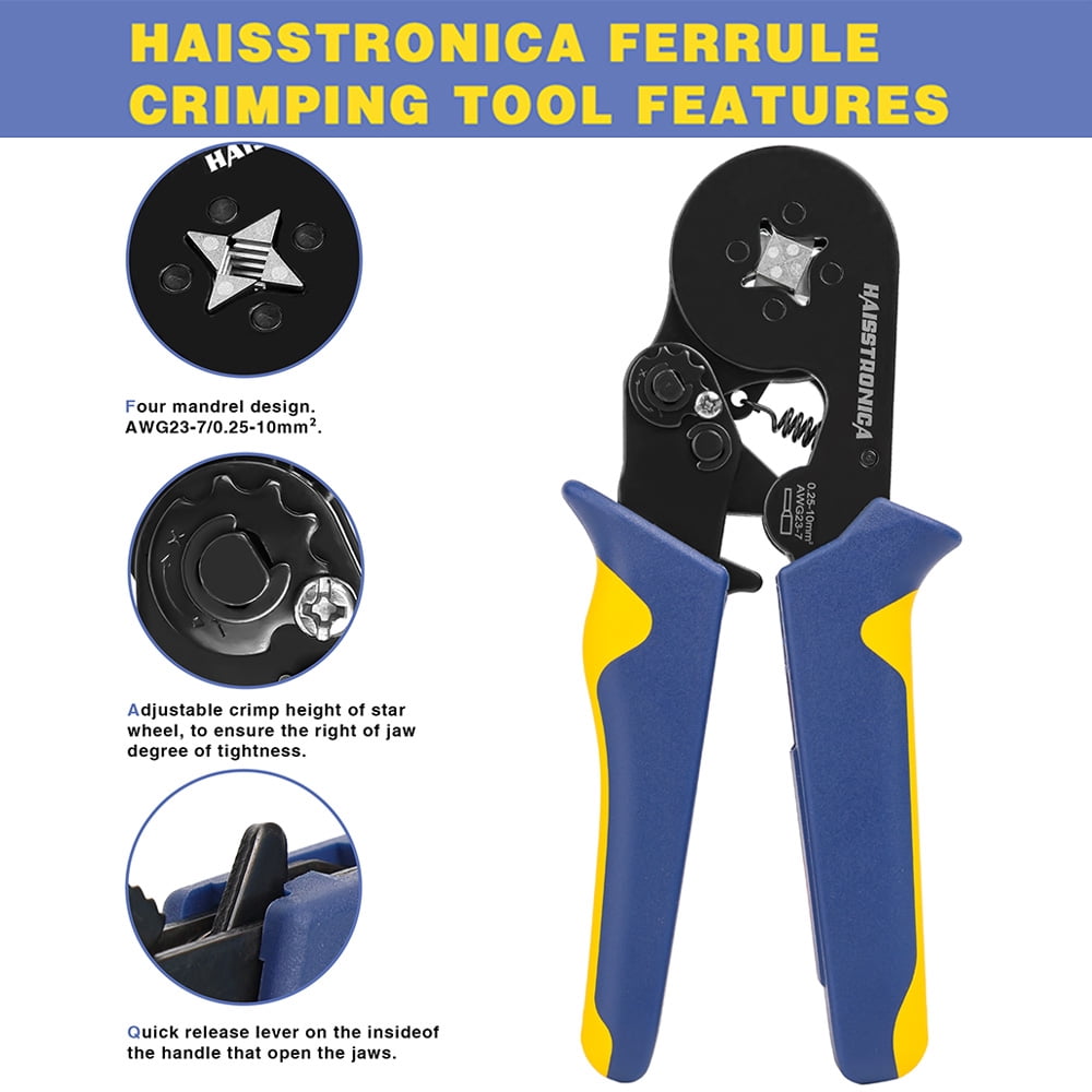 haisstronica Ferrule Crimping Tool Kit,Self-Adjusting Square Wire Crimper Plier for AWG23-7 with 1200PCS Red Copper Wire End Terminals,Sleeves Ferrule Ratchet Wire Crimping Tool-Ferrule Crimper Kit