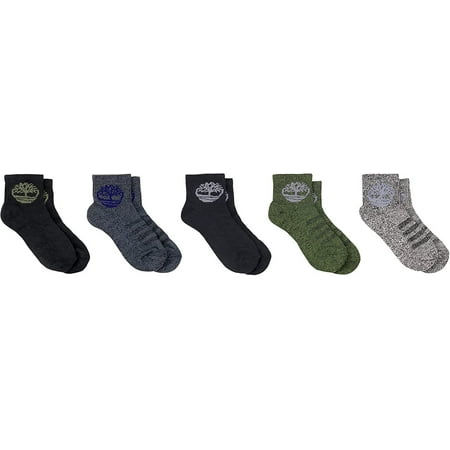 Timberland Boy's 5 Pack Half Cushioned Quarter Socks, Large, Assorted