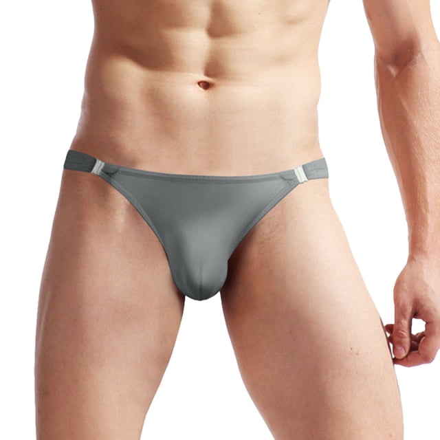 4 Pack Men's Underwear Briefs Fit Translucent Ice Silk Low Waist Buckle G String T Panties