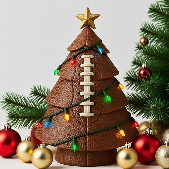 Football Christmas Tree Decor, Fun Decorative Football - Tree Mashup with a Gold Star, Christmas Table Decorations Figurine Set Perfect for Indoor Desks, Christmas Indoor Decor