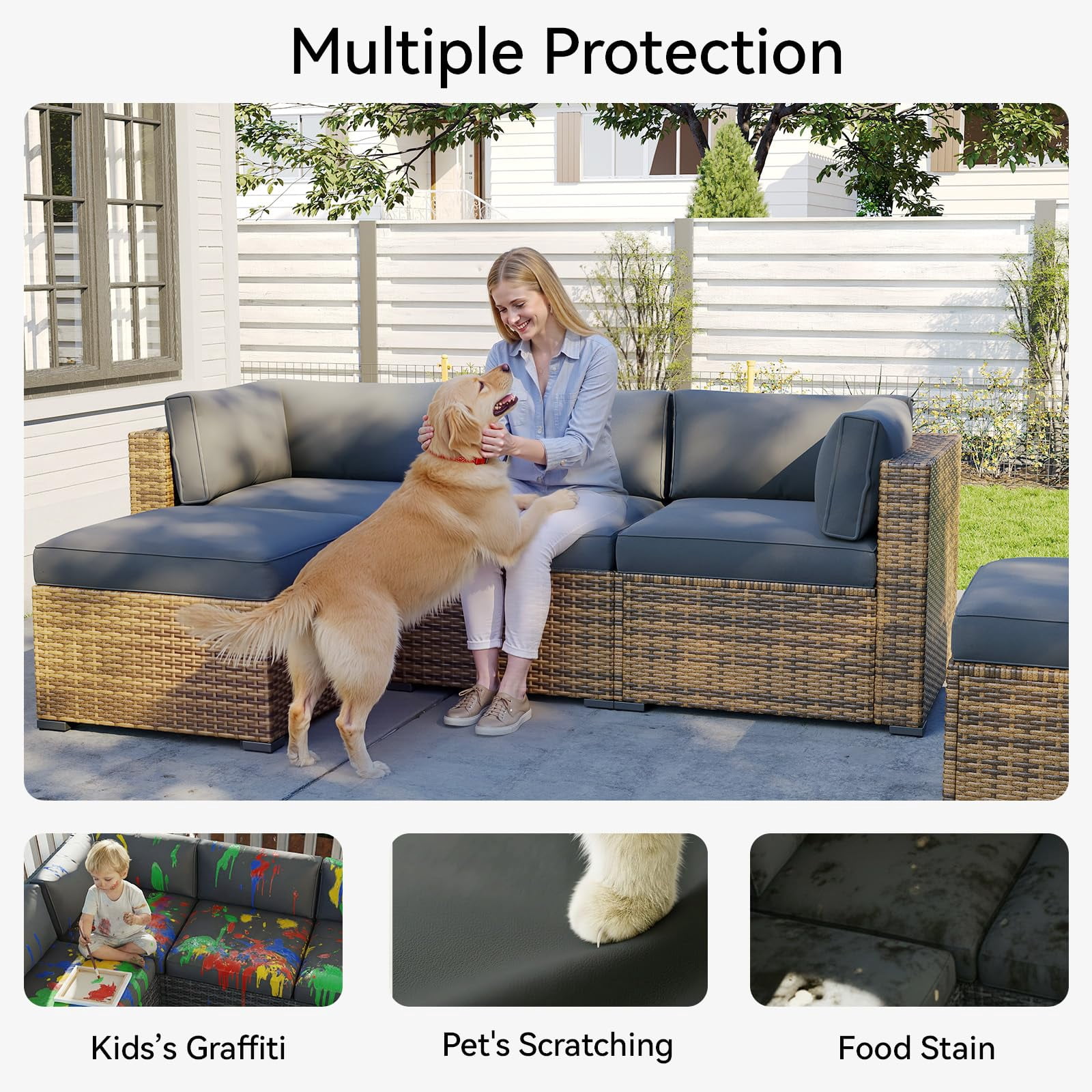 Clouddwell 11-Piece Outdoor Cushion Slipcovers Replacement for 5-Seat Wicker Sectional-Waterproof, Non-Slip Bottom (Dark Gray)