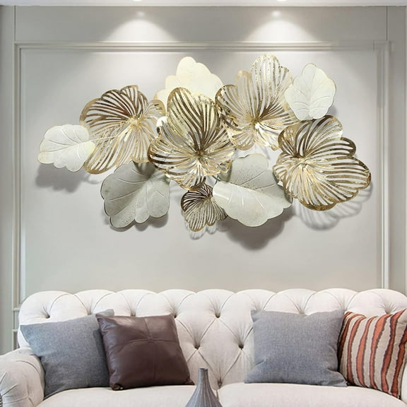 3D Wall Art Decor Metal Wall Art Modern Home Decor Wall Sculptures Gold Flower Blooming Wall Hanging Artwork Decoration for Living Room Bedroom Luxury Kitchen Gifts,132x72cm/52 x29
