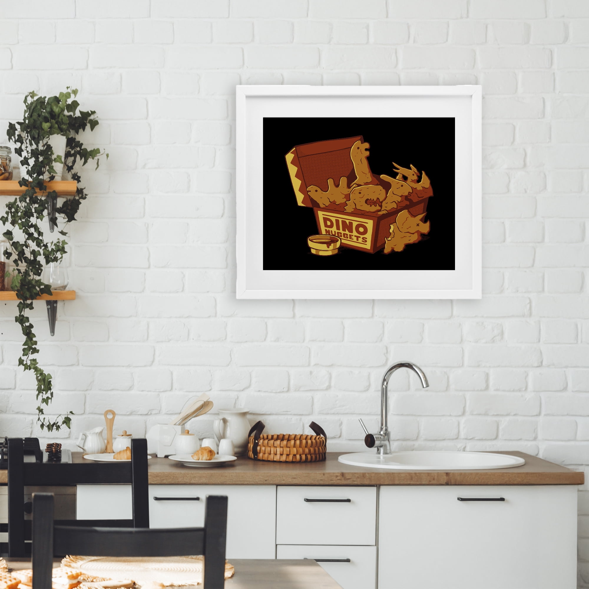 Stupell Industries Dino Nuggets with Sauce White Framed Print Under Glass, design by Tobe Fonseca