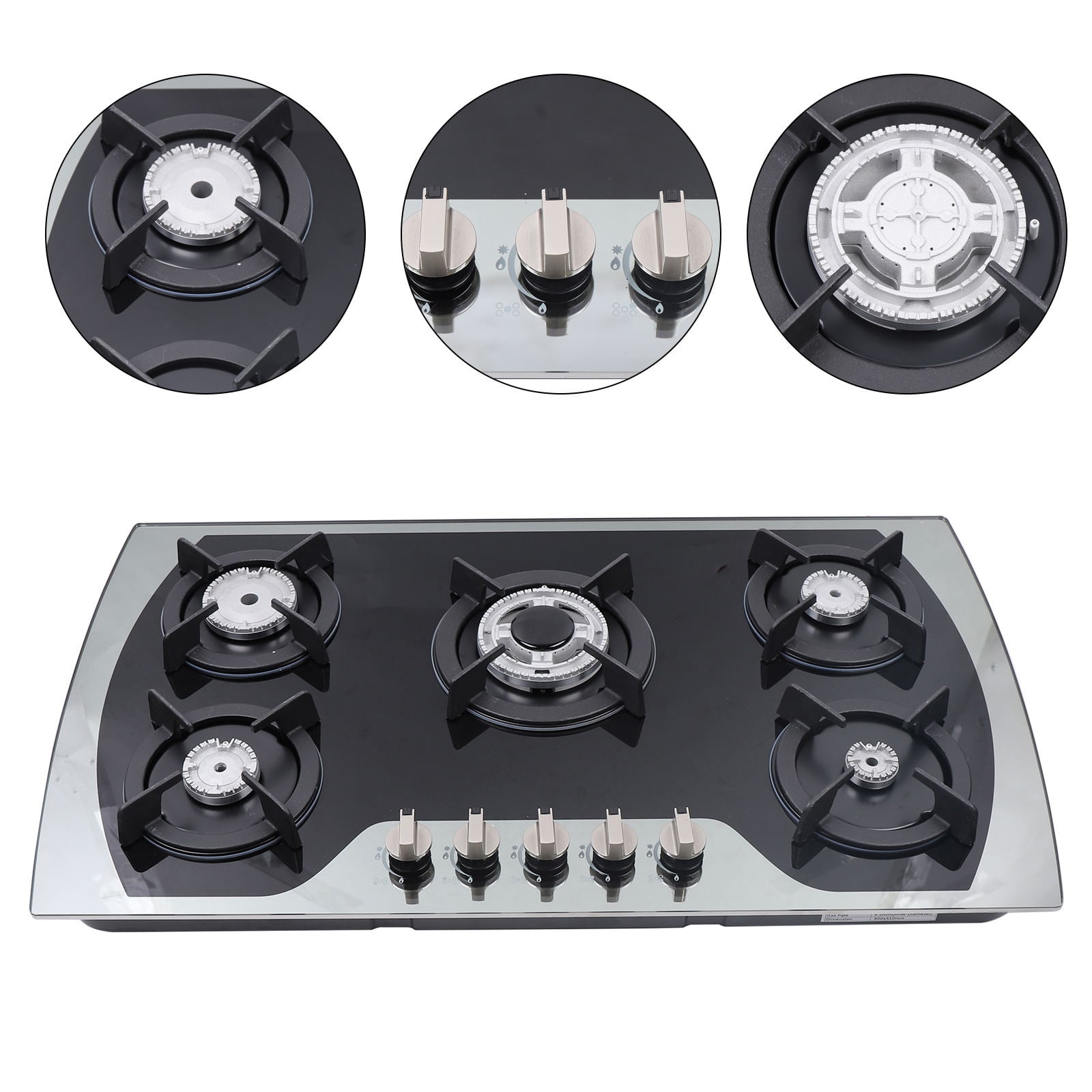 WUZSTAR 5 Burners Built-in Gas Cooktop,Stainless Steel Gas Hob Stove Automatic Pulse Ignition Countertop Stove