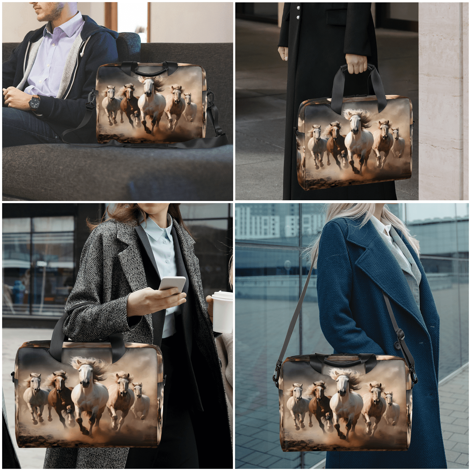 Herdesigns Running Horse Laptop Bag for Women Men, Computer Case Briefcase Messenger Bags, 15-15.6 inch Laptop Sleeve Shoulder Bag