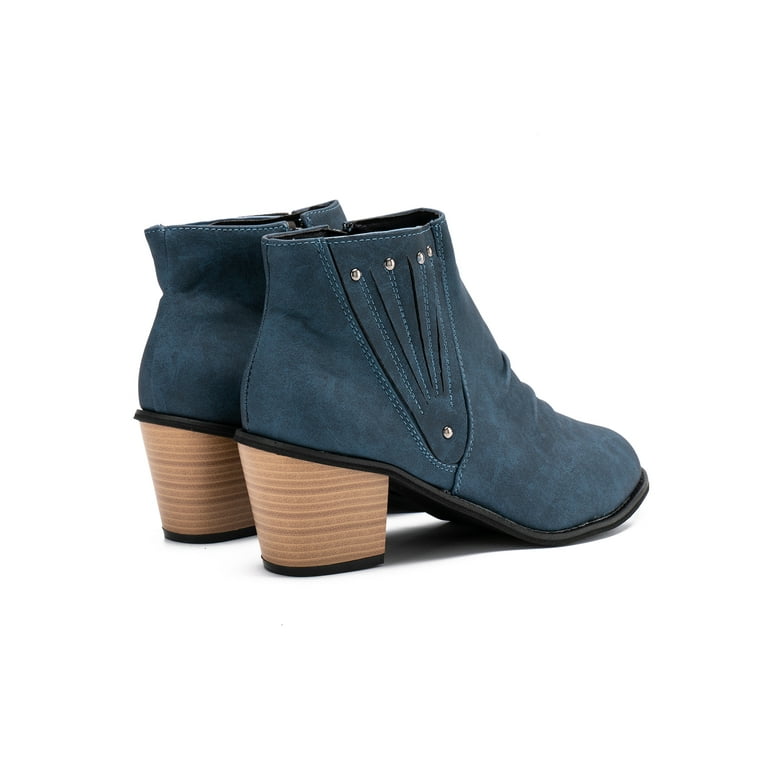 Gomelly Ladies Block Heels Bootie Mid Heel Booties Side Zip Ankle Boots Anti Slip Winter Boot Office Formal Blue 10 Walmart