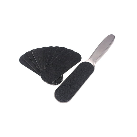 BE-TOOL Pedicure Foot File, Stainless Steel Scrubber with 10 Foot File Replacement Pads Foot File Refills Callus Remover Black