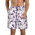 thumbnail image 2 of Uemuo Violets Flowers Pattern Men's Swim Trunks Hawaiian Beach Bathing Suit Swimsuits Beach Quick-Dry Shorts with Pockets-Large, 2 of 9