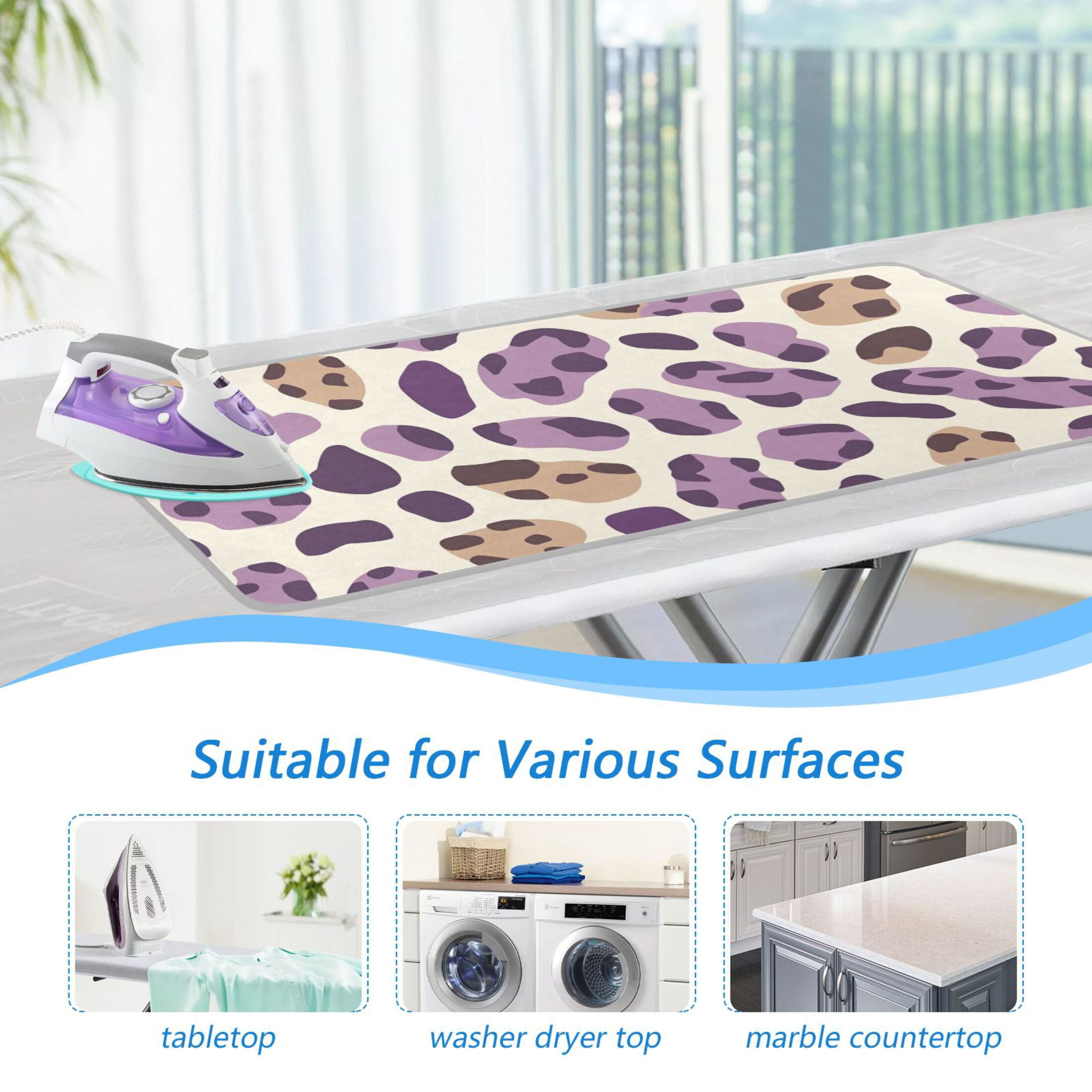 Purple Brown Leopard Skin Print Ironing Mat Blanket Portable Travel Ironing Pad Heat Resistant Pad 47.2" x 27.6”