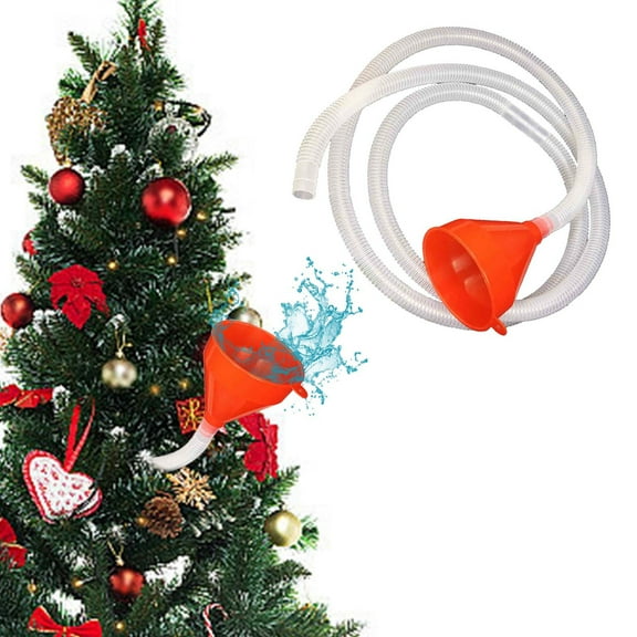 Kumdkd Christmas Tree Watering Funnel 1.5 Meter Long, Red Funnel with White Hose, Easy Reach Watering System for Real Christmas Trees, Back-Saving Xmas Tree Watering Tool with Flexible Pipe