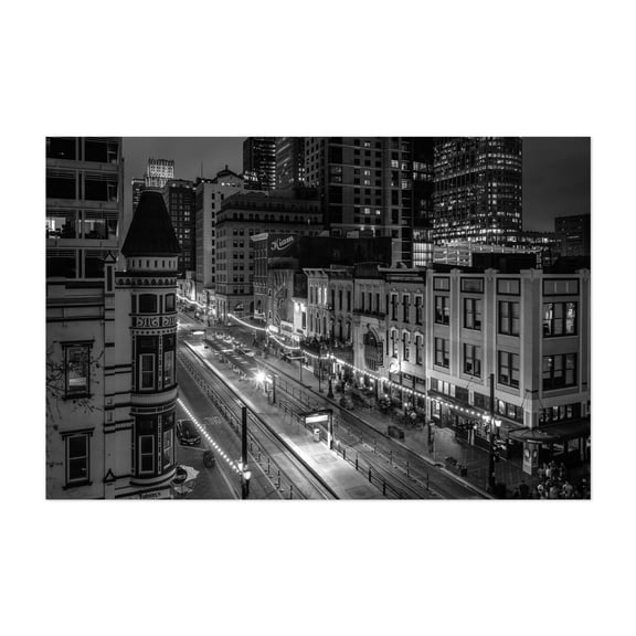 Main Street, Houston 02 B&W - Houston Texas Photography Unframed Wall Art Print 5 x 7 inches