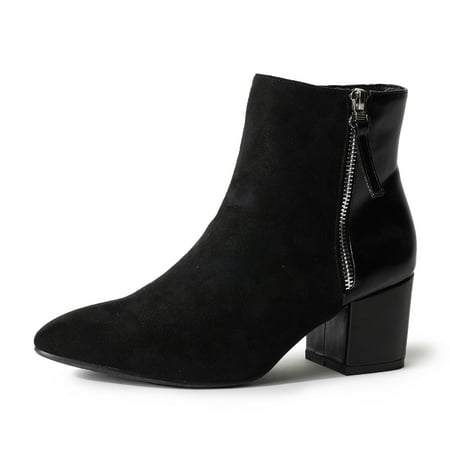 J. Adams Zuma Ankle Bootie – Closed Pointed Toe Low Block Heel Zip-Up Boot for Women – Stylish Comfortable Vegan