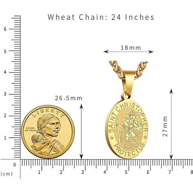 Saint St Christopher Medal Necklace Pendant for Men Women Father Dad Son Exorcism Protection Amulet 24 In Catholic Religious Christian Gift Jewelry Stainless Steel Gold Men Necklace Jewelry Walmart ...