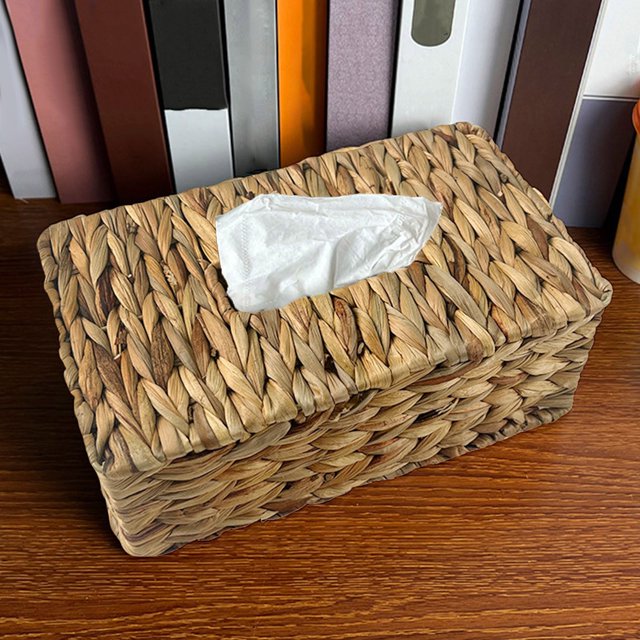 Desktop Ornament Water Hyacinth Weave Tissue Cover Country Style Drawer for Stylish Home
