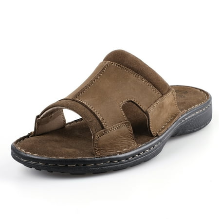 

Leather Slide Sandals Memory Foam Moisture Wicking Non-slip Durable Lightweight Rubber Sole Slides Slippers For Indoor Outdoor