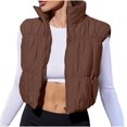 thumbnail image 2 of Aueoeo Puffer Vests for Women Casual Fashion Solid Color Stand Collar With Elastic Hem Sleeveless Jackets, 2 of 6