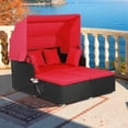 thumbnail image 3 of Gymax Lit de Jour en Rotin PE Tressé à la Main pour Patio avec Auvent Rétractable, Rouge, 3 of 10