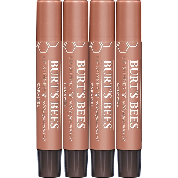 Burt's Bees Shimmer Lip Tint Set, Tinted Lip Balm Stick, Moisturizing for All Day Hydration with Natural Origin Glowy Pigmented Finish & Buildable Color, Caramel (4-Pack)