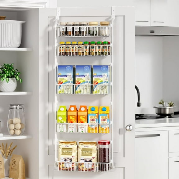 LazySpin Over The Door Pantry Organizer, 5-Tier Over the Door Spice Rack with Adjustable Basket, Metal Hanging Pantry Door Organizers and Storage, Seasoning Organizer, House and Kitchen Organization